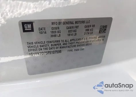 2015 Chevrolet Corvette Stingray Z51 из США, поврежденный, VIN 1G1YK2D75F5107596